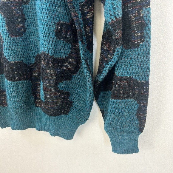 Vintage Bugatchi Sweater Mens M Crew Neck Pullover 90s‎ 80s All Over Print Teal - Picture 6 of 12